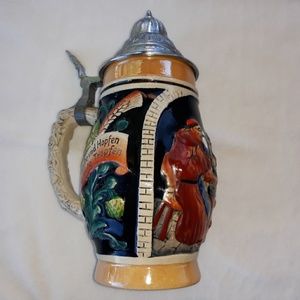 Vintage West German Beer Stein with Pewter attached lid